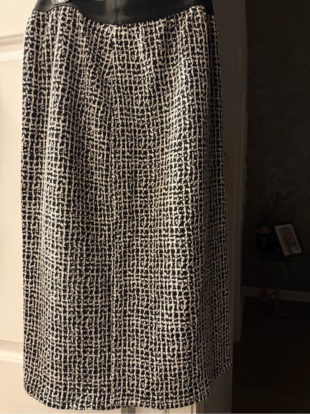 SHEIN Black and White Tweed Midi Skirt